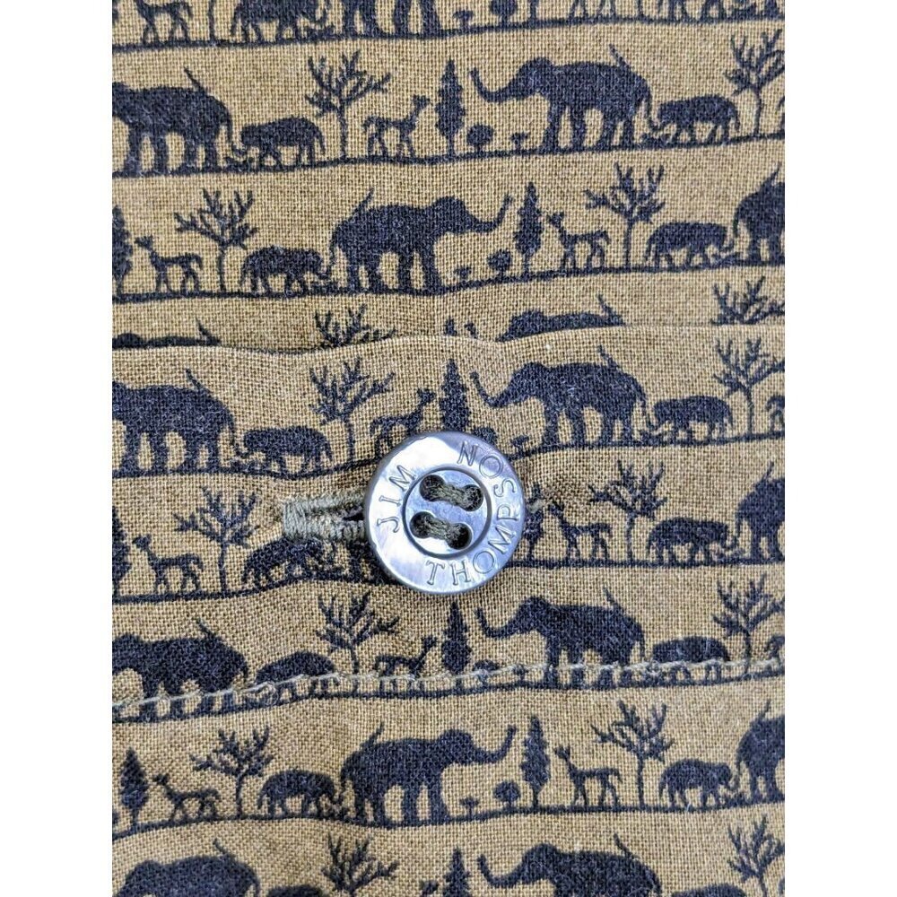 Jim Thompson Mens L Button Up Shirt Dark Olive Green Elephant Print Cotton - Picture 3 of 6